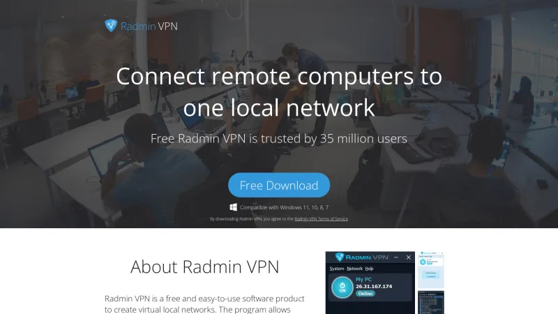 Homepage of Radmin VPN