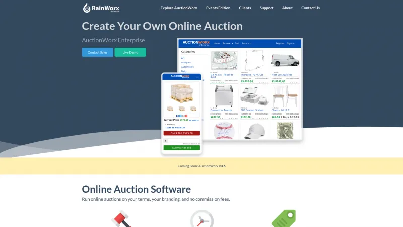 Homepage of AuctionWorx Enterprise