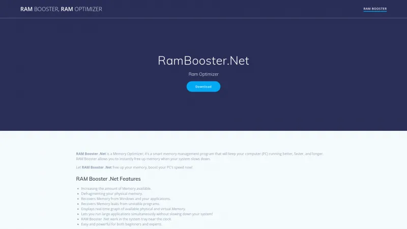 Homepage of RAM Booster .Net