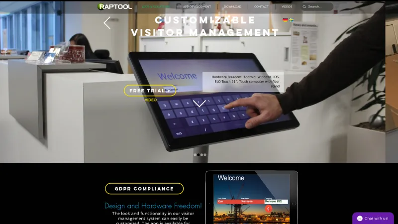 Homepage of Raptool Visitor Management