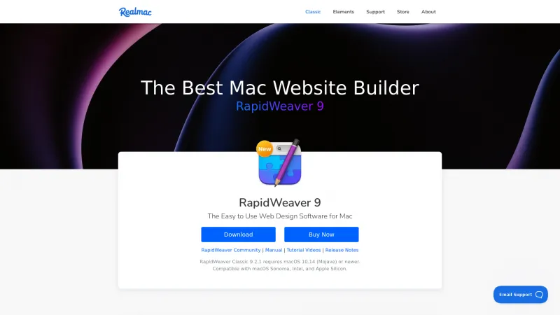 Homepage of RapidWeaver