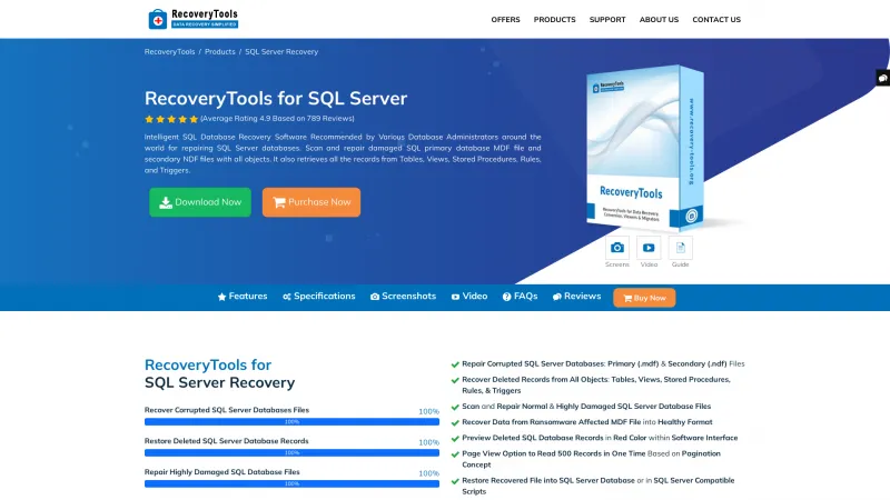 Homepage of RecoveryTools for SQL Server