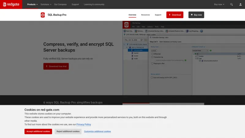 Homepage of Redgate SQL Backup Pro