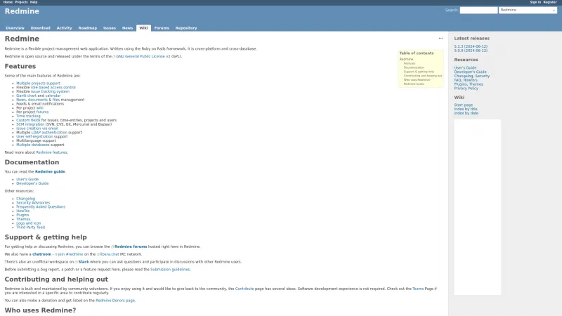 Homepage of Redmine