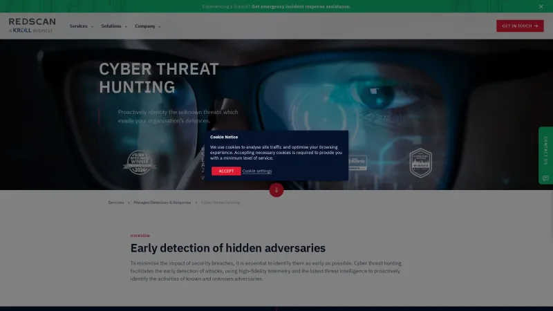 Homepage of Redscan ThreatDetect