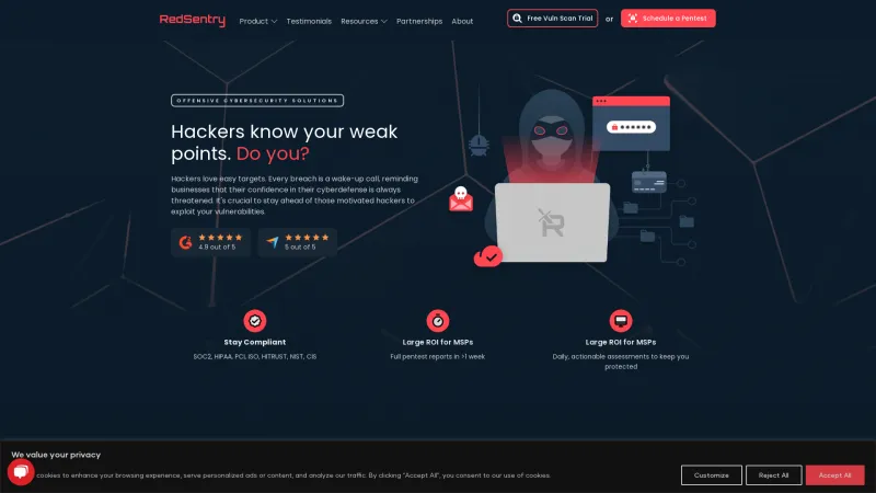 Homepage of RedSentry