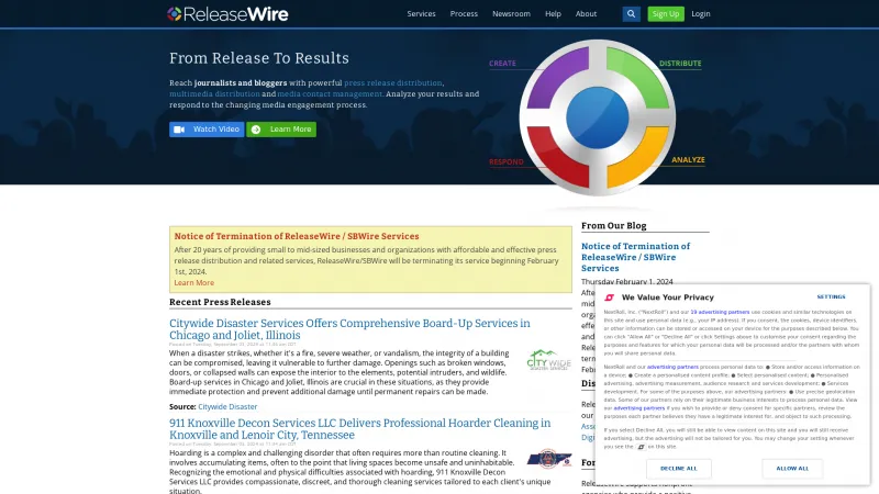 Homepage of ReleaseWire