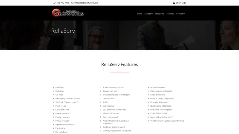 Homepage of ReliaServ