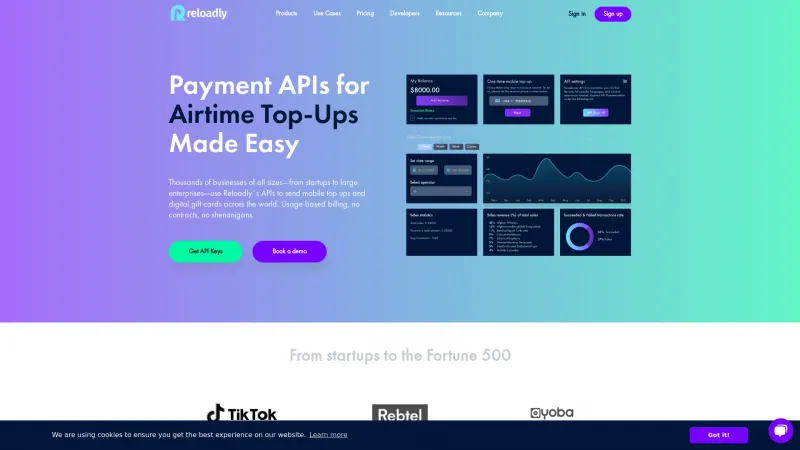 Homepage of Reloadly