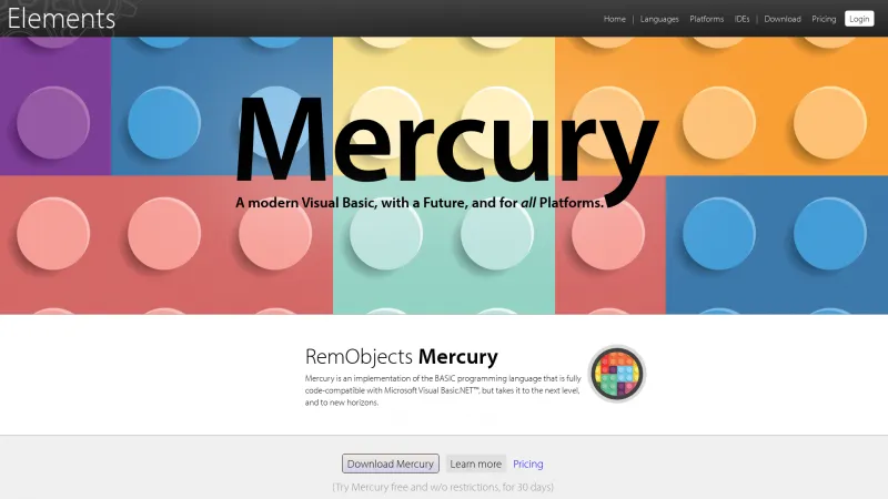 Homepage of RemObjects Mercury