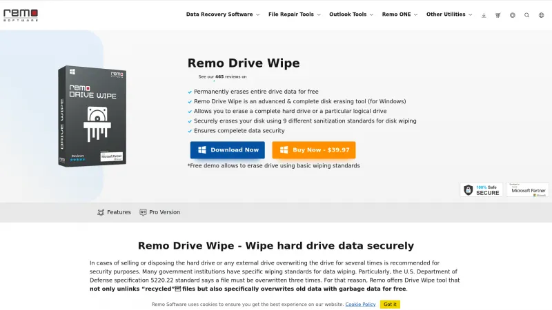 Homepage of Remo Drive Wipe