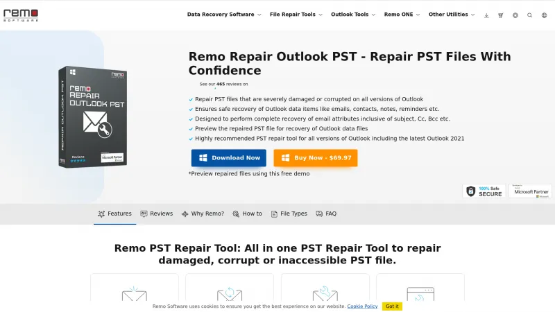 Homepage of Remo Repair Outlook PST