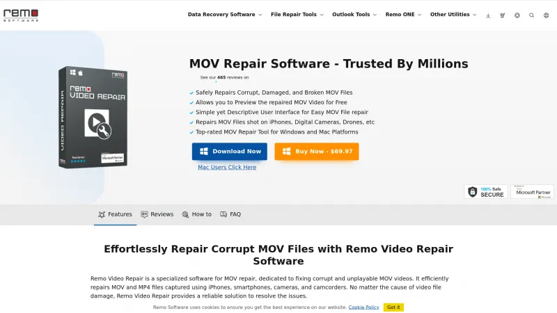 Homepage of Remo Repair MOV