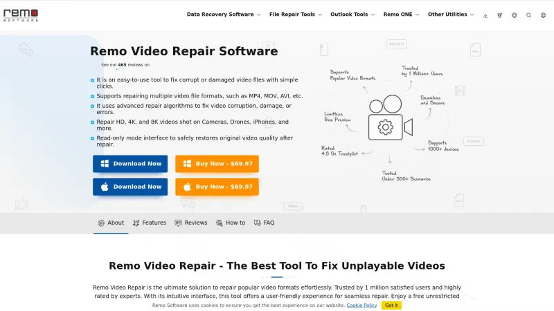 Homepage of Remo Video Repair