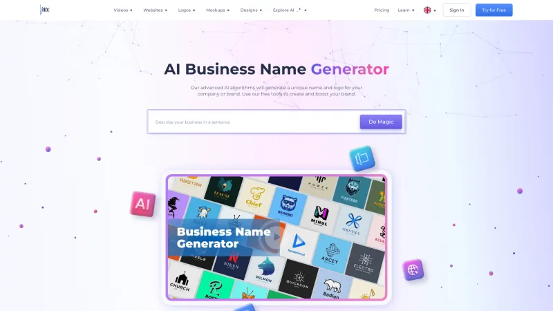 Homepage of Renderforest Business Name Generator