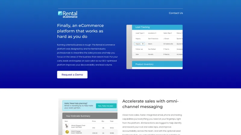 Homepage of Rental eCommerce