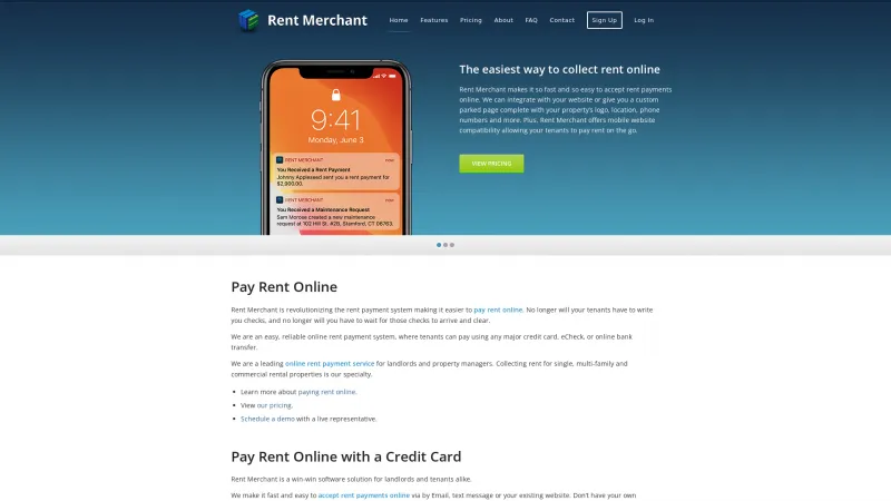 Homepage of Rent Merchant