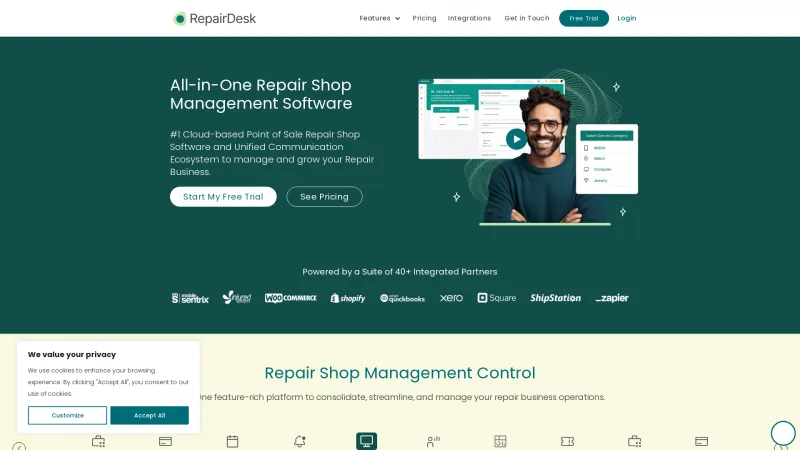 Homepage of RepairDesk