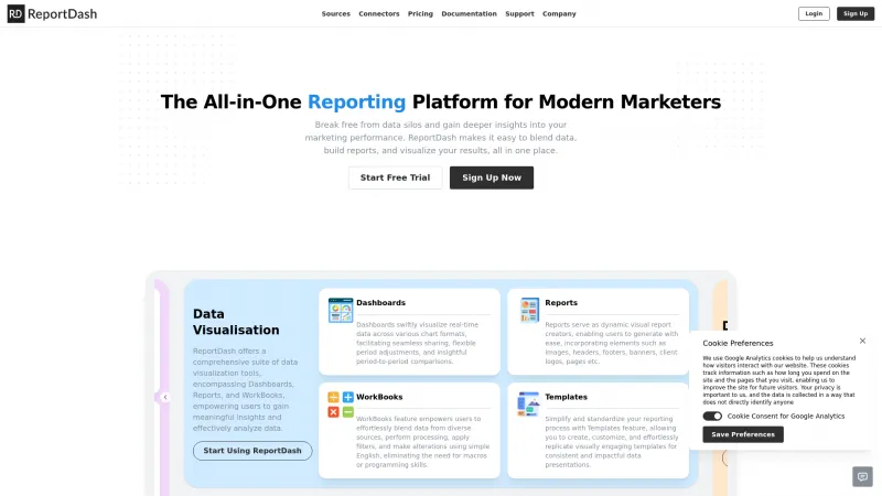 Homepage of ReportDash