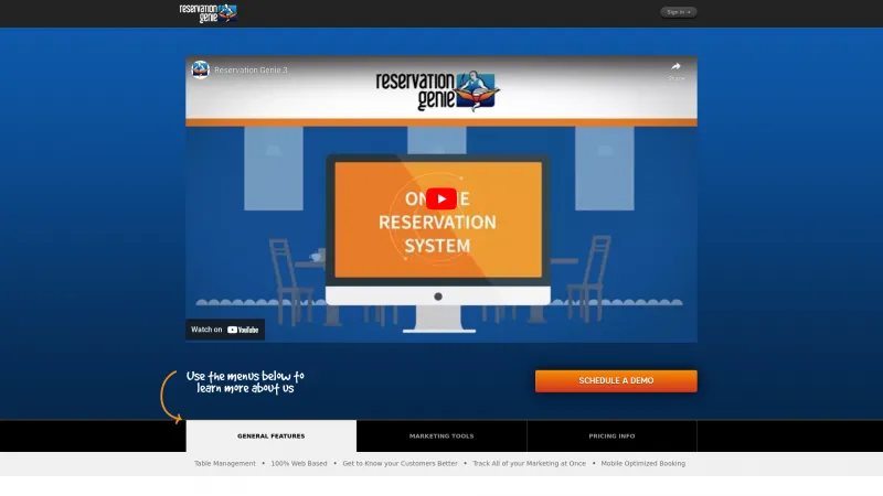 Homepage of Reservation Genie