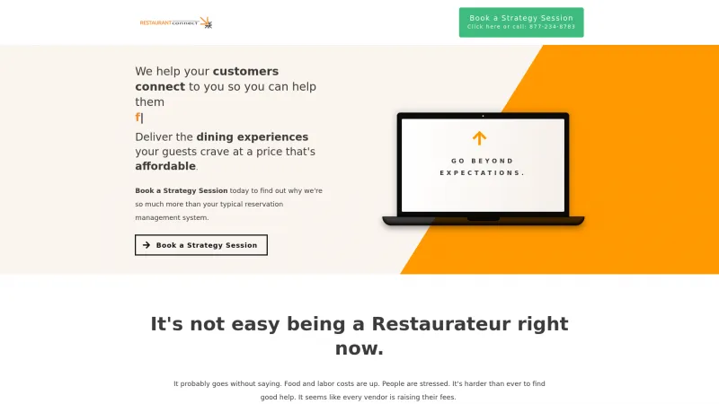 Homepage of RestaurantConnect