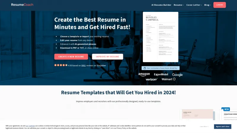 Homepage of ResumeCoach