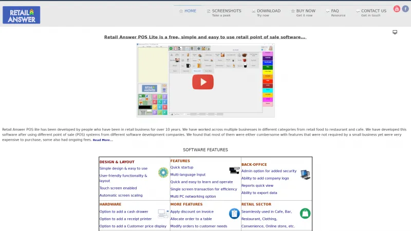 Homepage of Retail Answer POS lite