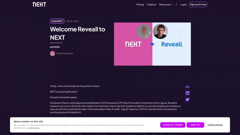 Homepage of Reveall