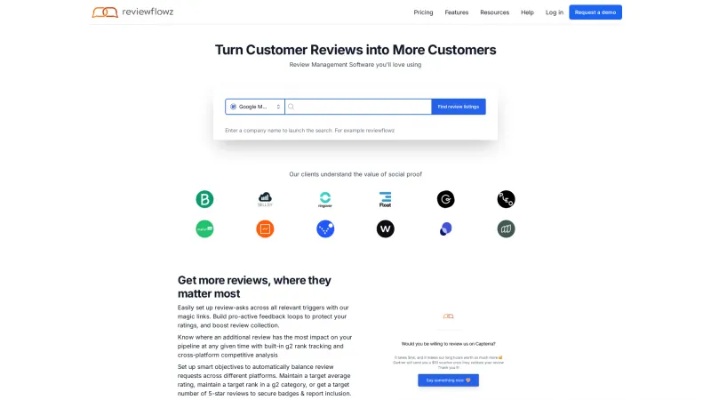 Homepage of ReviewFlowz