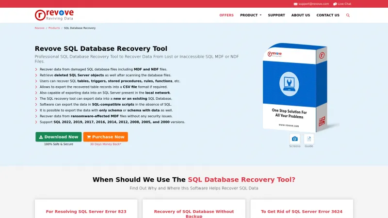 Homepage of Revove SQL Database Recovery Tool