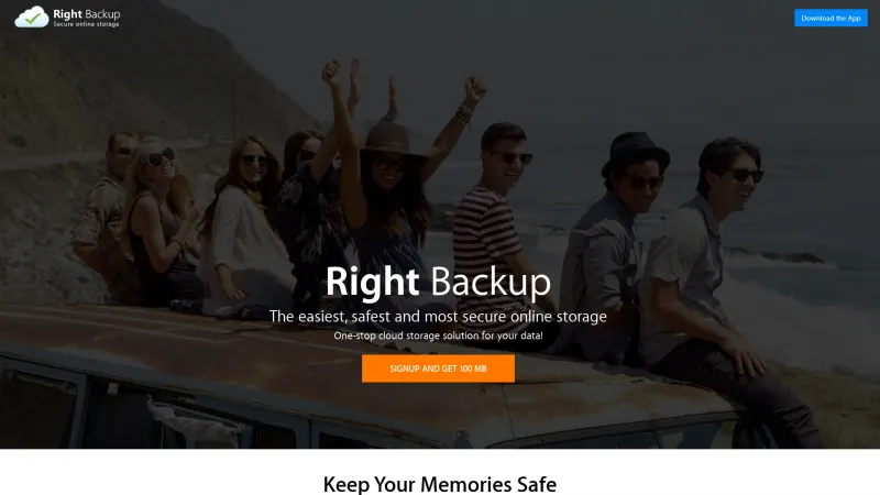 Homepage of Right Backup