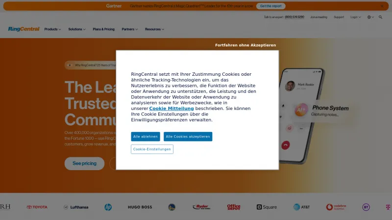 Homepage of RingCentral Automatic Call Recording