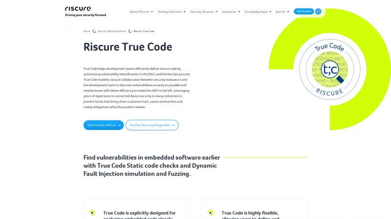 Homepage of Riscure True Code