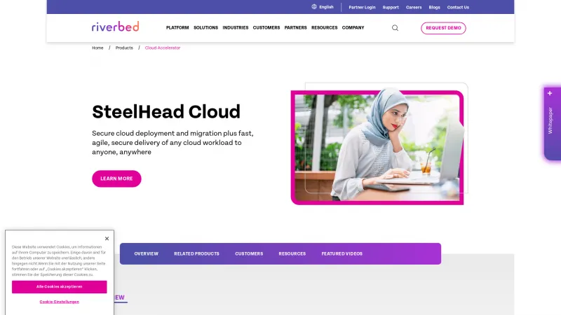 Homepage of Riverbed Cloud Accelerator