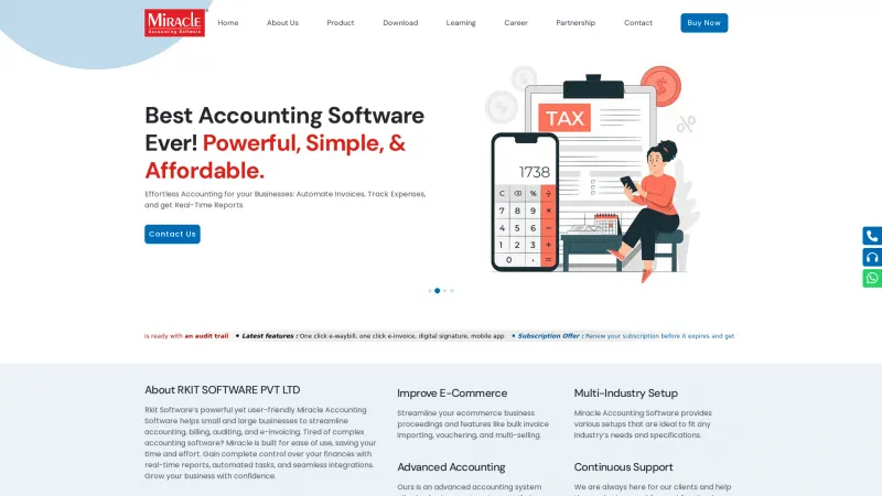 Homepage of Miracle Accounting Software