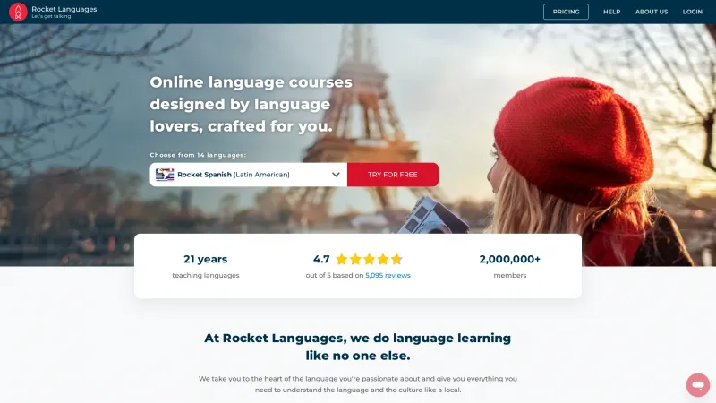 Homepage of Rocket Languages