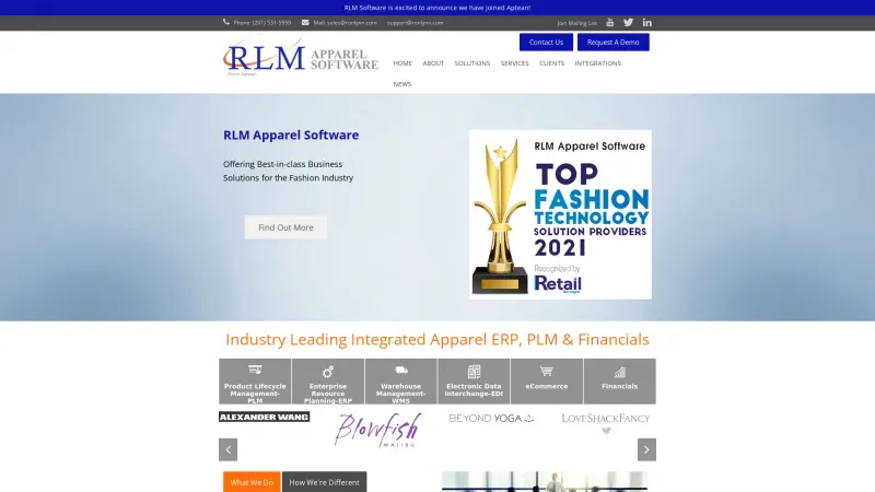 Homepage of RLM Apparel Software