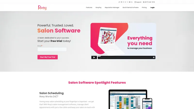 Homepage of Rosy Salon Software