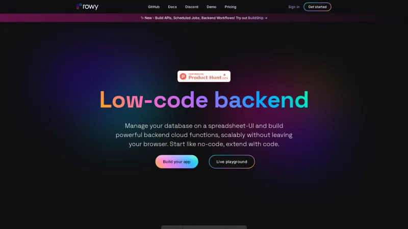 Homepage of Rowy