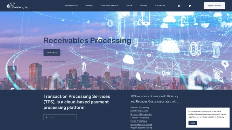 Homepage of Transaction Processing Services (TPS)