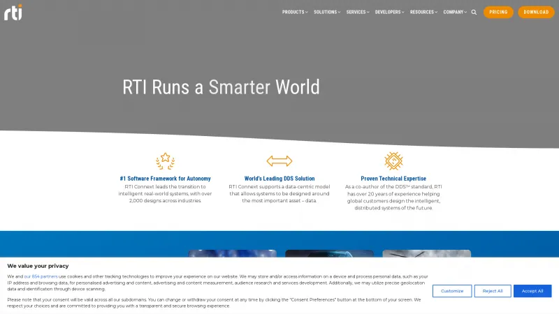 Homepage of RTI Connext DDS