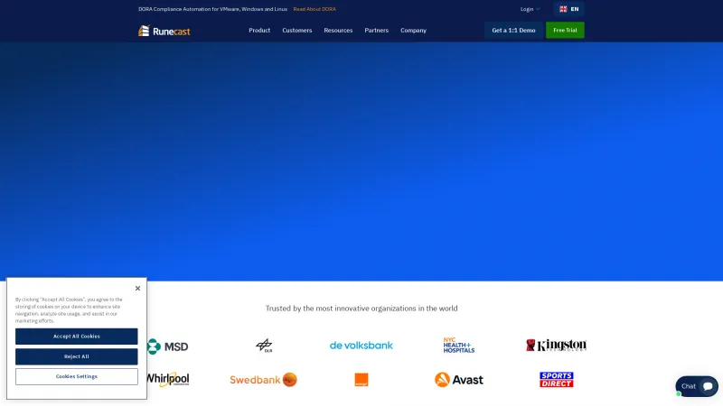 Homepage of Runecast