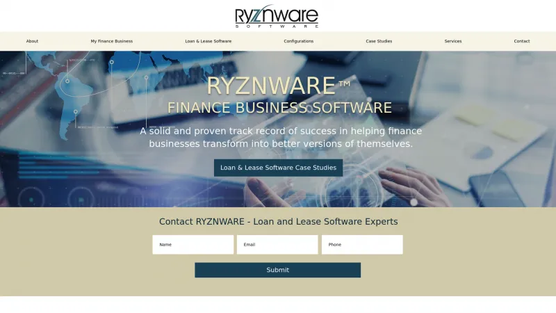 Homepage of Ryznware Asset Finance Software