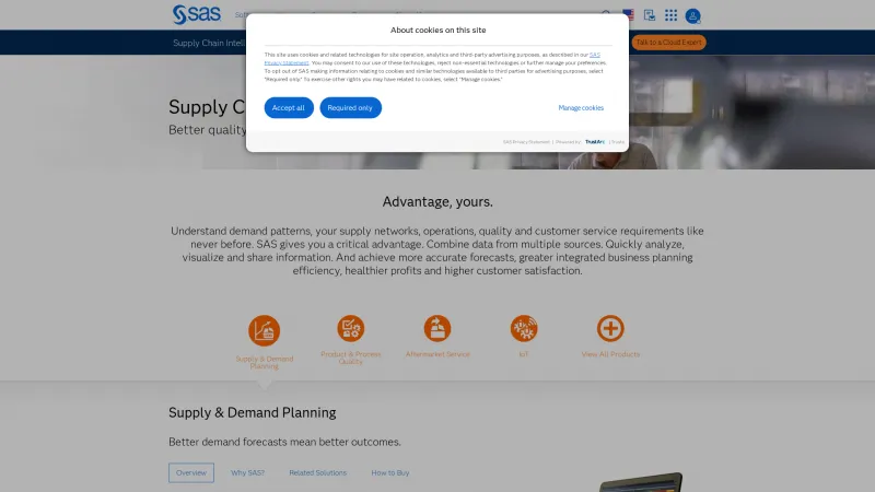 Homepage of SAS Supply Chain Intelligence