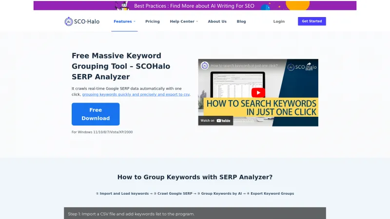 Homepage of SCOHalo SERP Analyzer