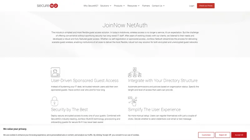 Homepage of JoinNow NetAuth