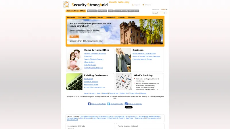 Homepage of Stronghold Antivirus