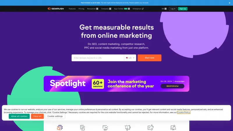 Homepage of Semrush