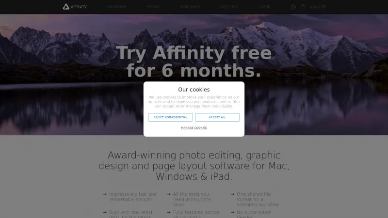 Homepage of Affinity Designer