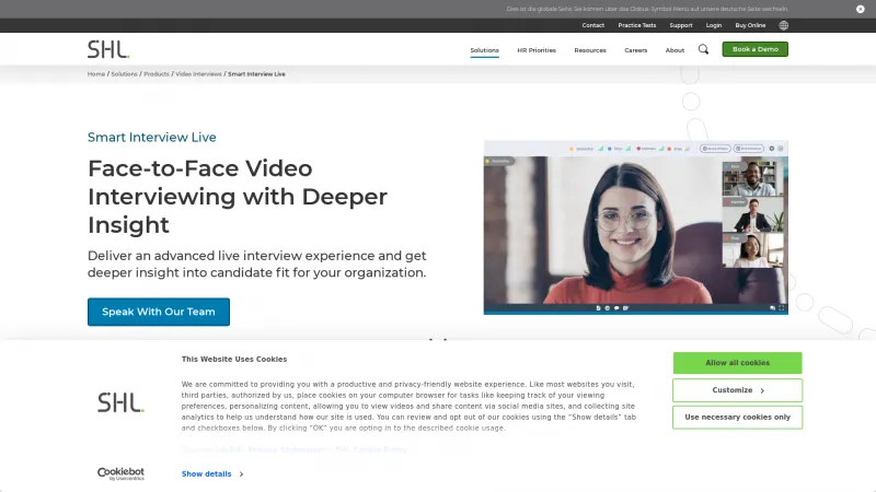 Homepage of SHL Smart Interview Live